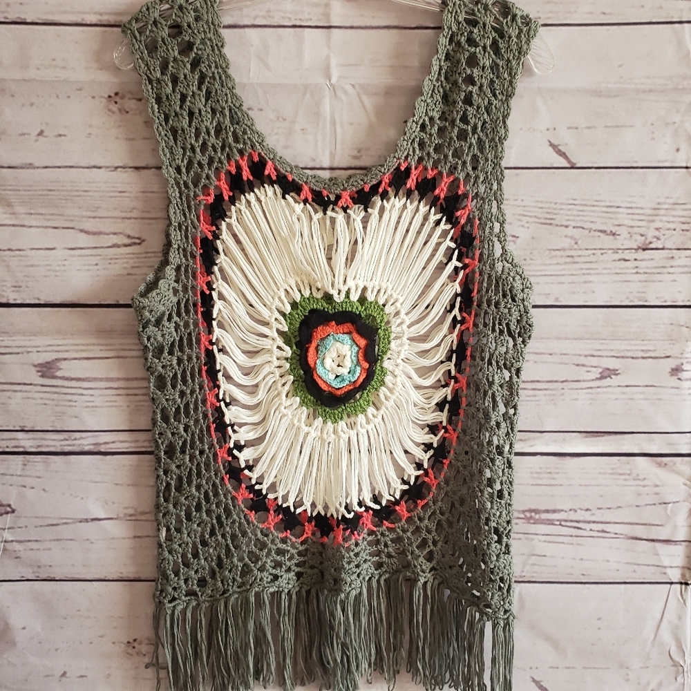 Impressions vintage look crochet boho hippie vest - Picture 2 of 7